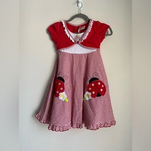 Youngland vintage red gingham ladybug dress youth 6X